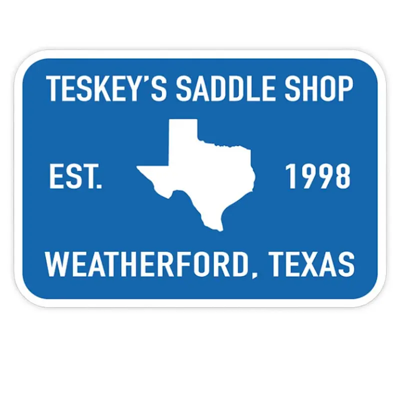 Teskey's 1998 Saddle Shop Sticker Blue/White