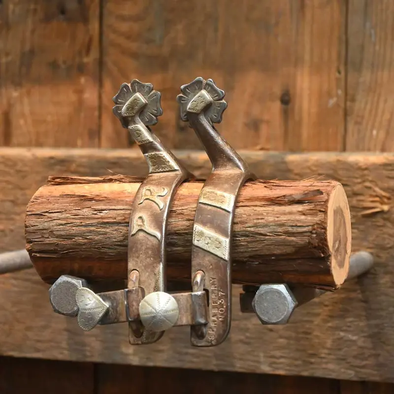 Used Spraberry Silver Mounted Spurs Clover Rowels