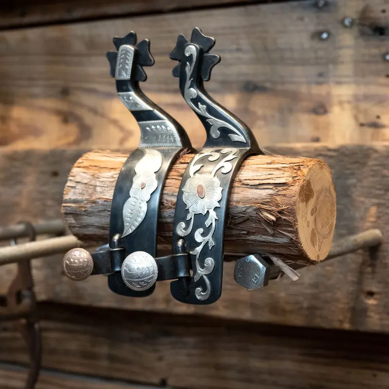 Wayne Dollar Silver Mounted Clover Rowel Spurs