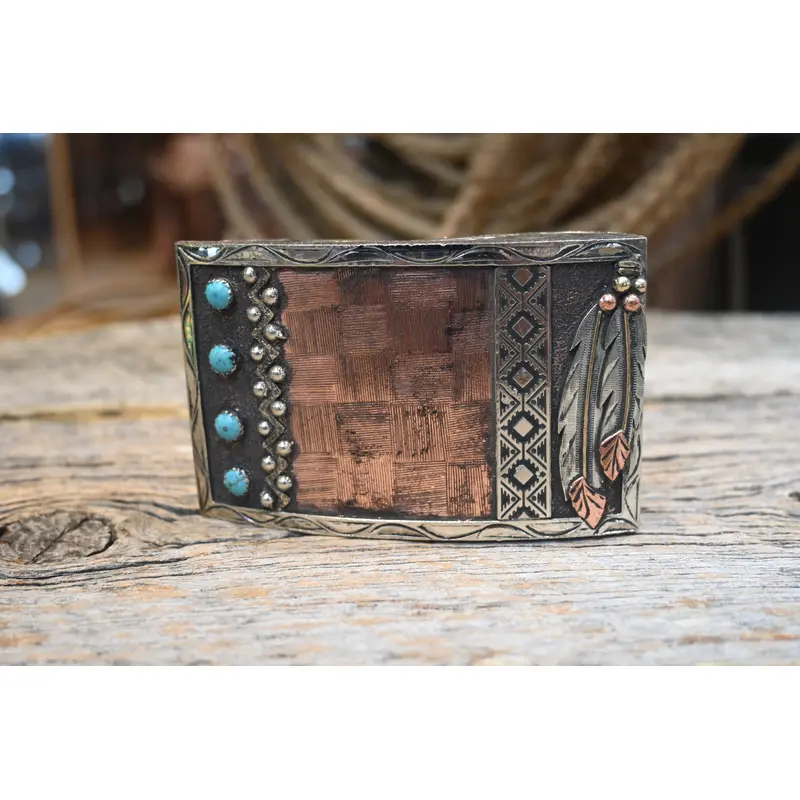 The Rowdy Rose Copper Feather Belt Buckle W/Turquoise