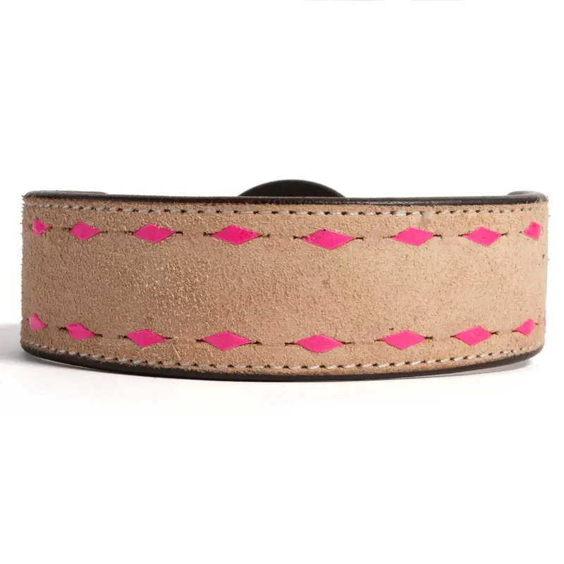 Roughout Dog Collar With Pink Buckstitch