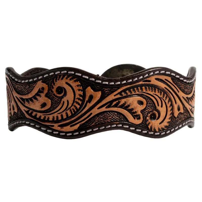 Scalloped Dog Collar With Tooled Floral Scroll