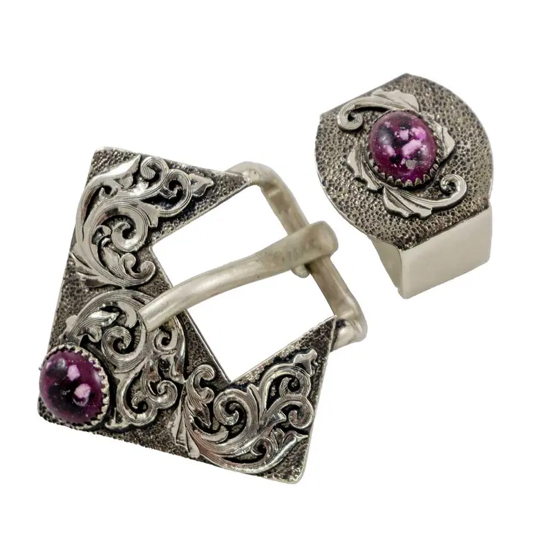 Vintage Scroll Buckle w/Purple Stone and Keeper