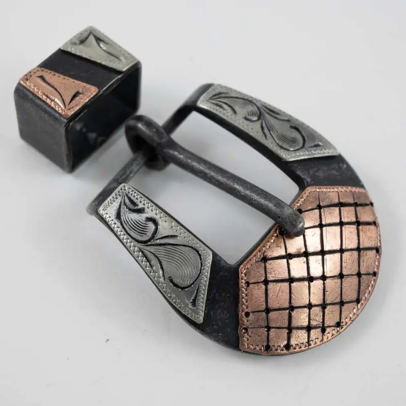 Rustic Copper and Silver Buckle Set