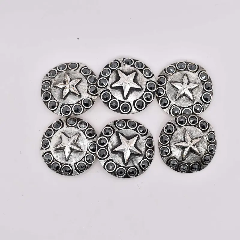 NEW Black Rhinstone Star Concho Set Of 6