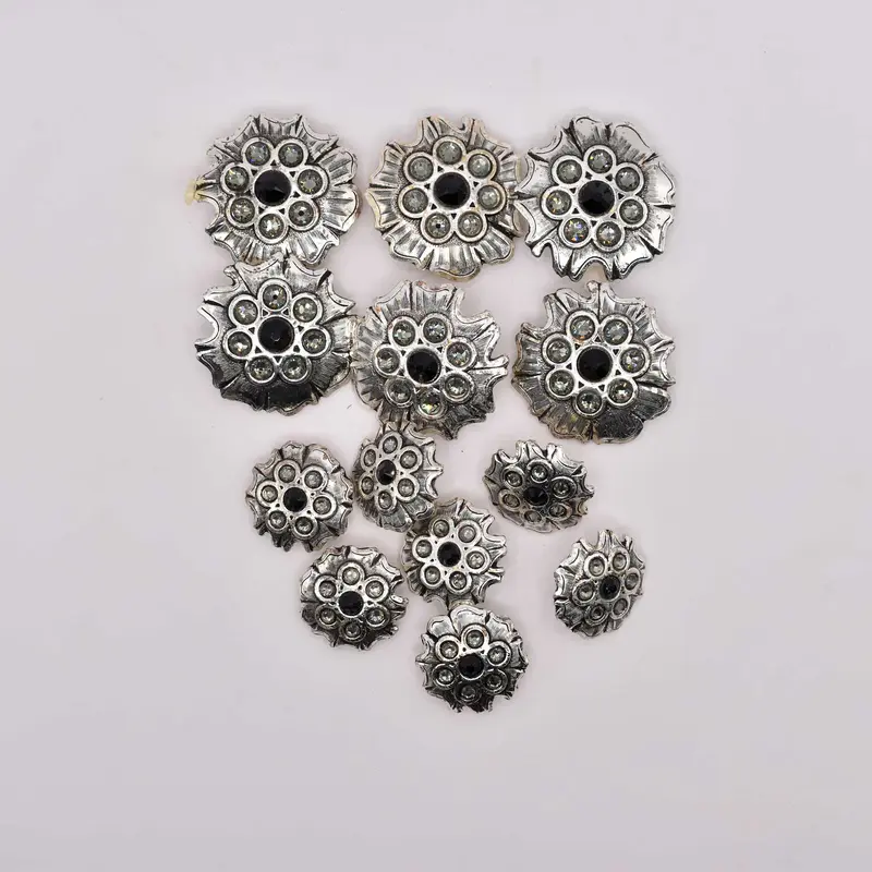 NEW Rhinstone Black Concho Set Of 13