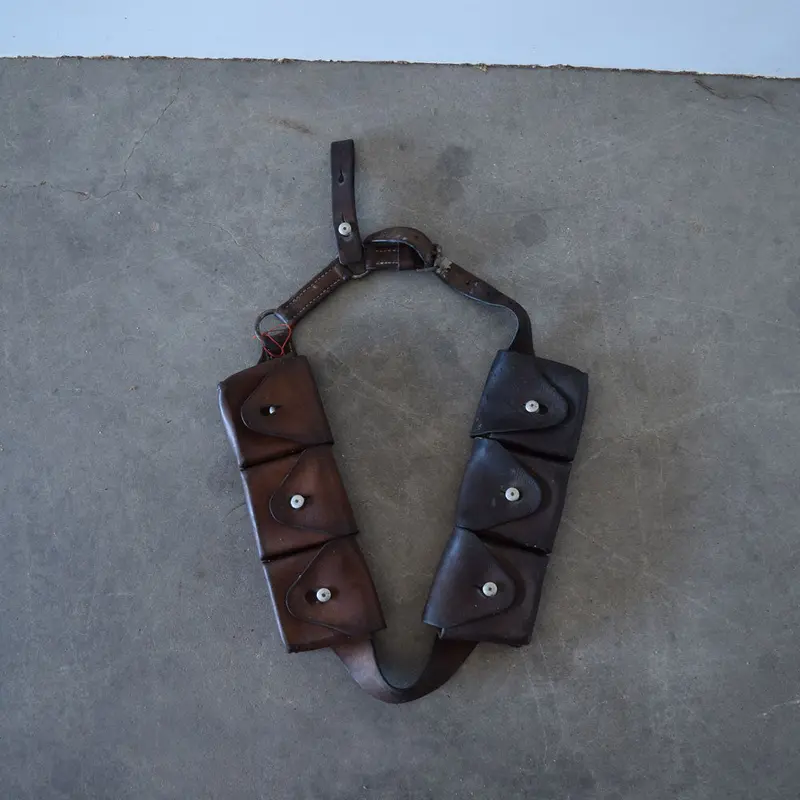 Used Vintage German Leather Belt with Pouches