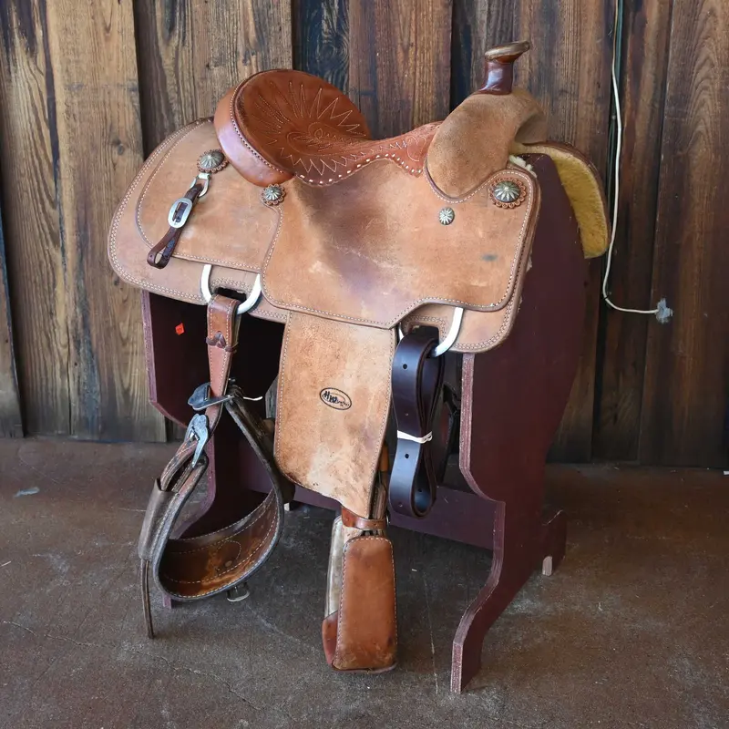 14" USED HW LEATHER TEAM ROPING SADDLE