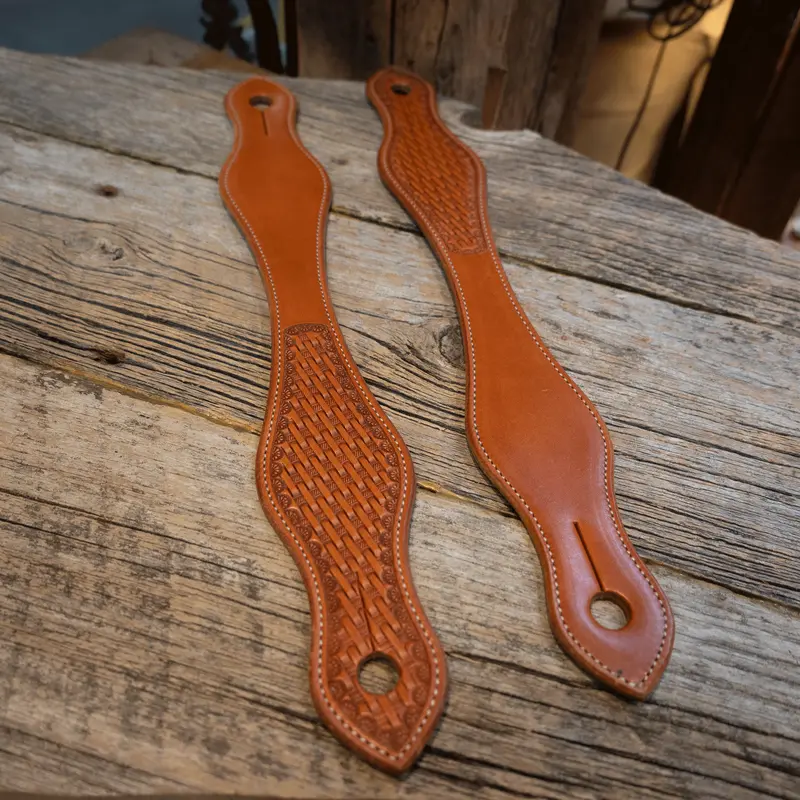 16" Buckaroo Slobber Straps with Basketweave Tooling
