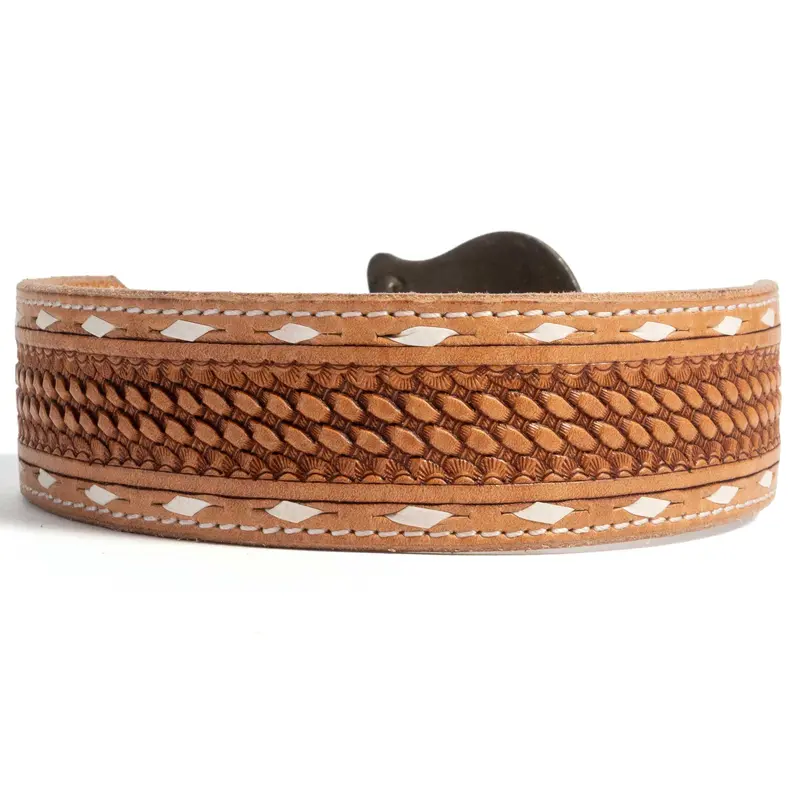 Basket Weave Dog Collar With White Buckstitch