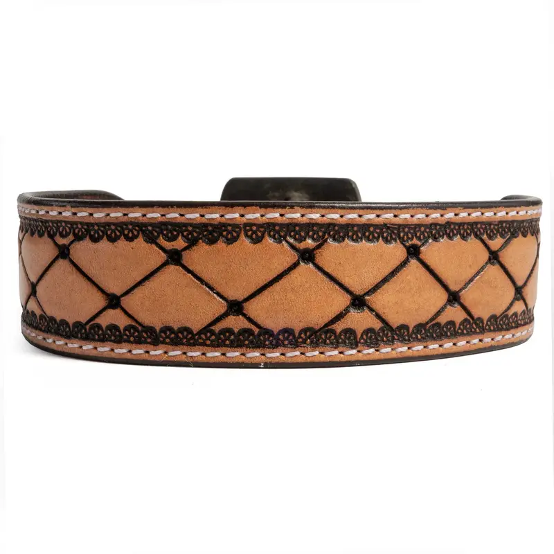 Quilted Leather Dog Collar With Engraved buckle