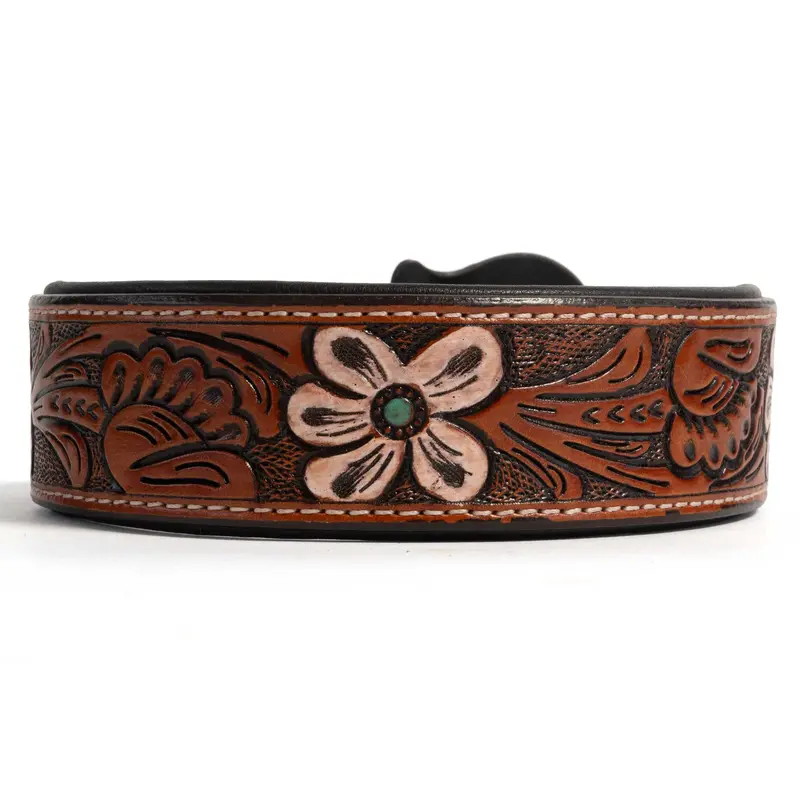 Teskey's Colored Floral Tooled Dog Collar