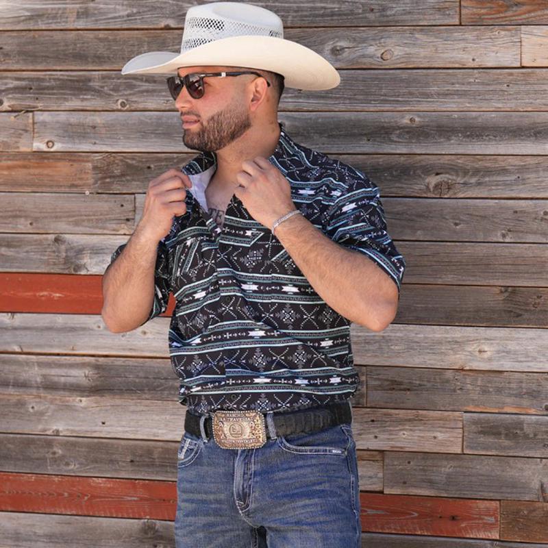 Black and Turquoise Aztec Short Sleeve Shirt