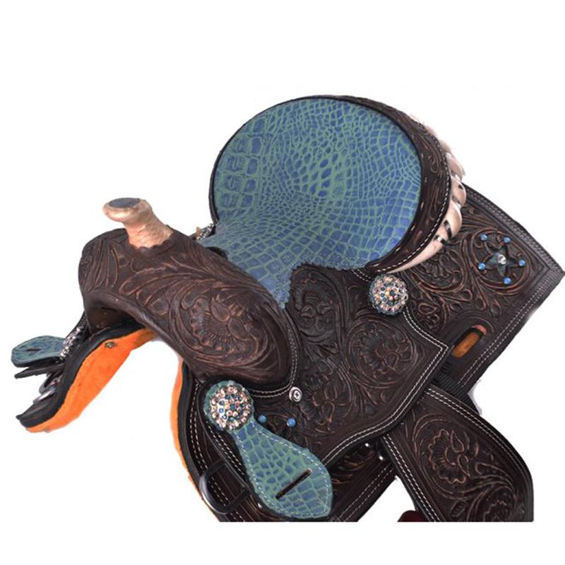 Double T 10" Seat Turquoise Alligator Youth Saddle