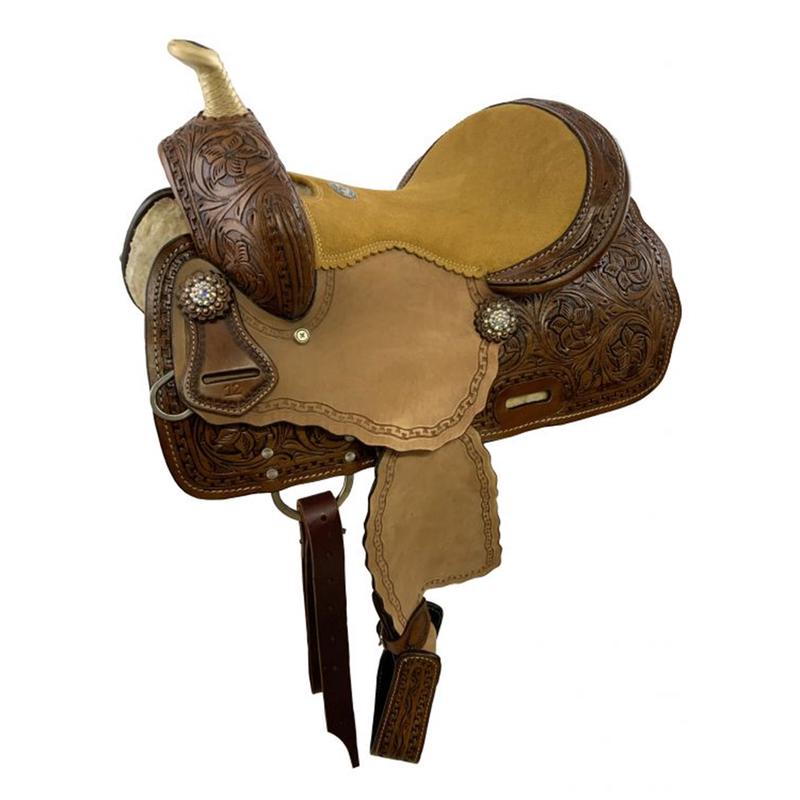Double T Youth 12" Floral Tooling Barrel Saddle