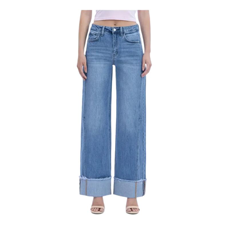 Flying Monkey Women's High Rise Cuffed Wide Jeans