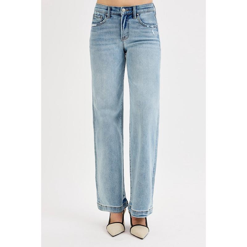 Risen Women's Light Mid-Rise Wide Leg Jeans