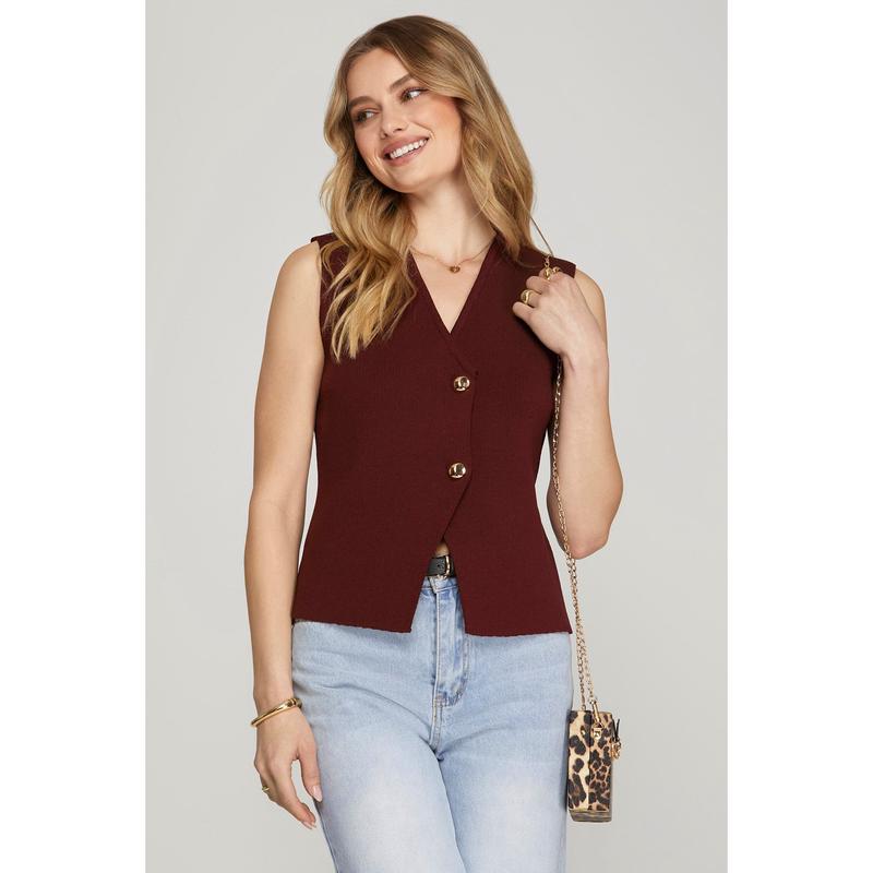 Wine Gold Button Sweater Vest