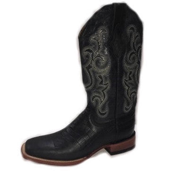Ferrini Men's Black Caiman Belly Print Square Toe