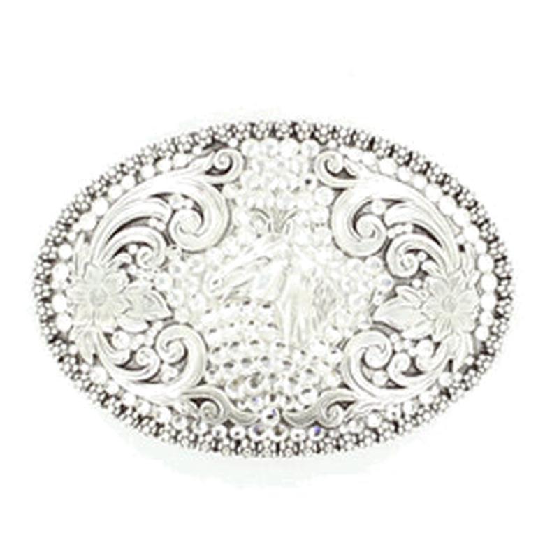 Silver Oval Clear Crystal Horse Head Buckle
