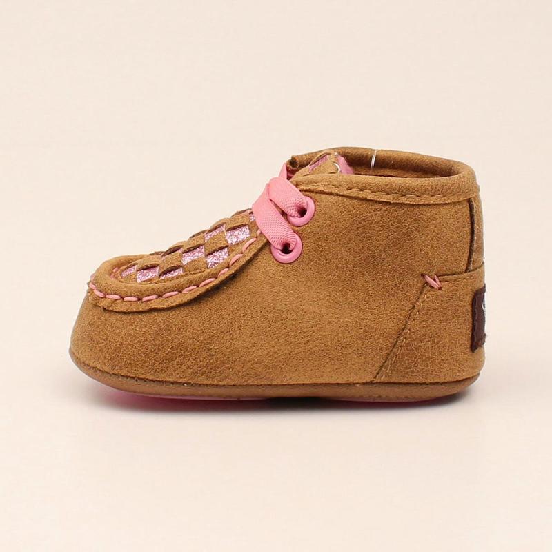 Infant Pink and Brown Sparkle Weave Moc