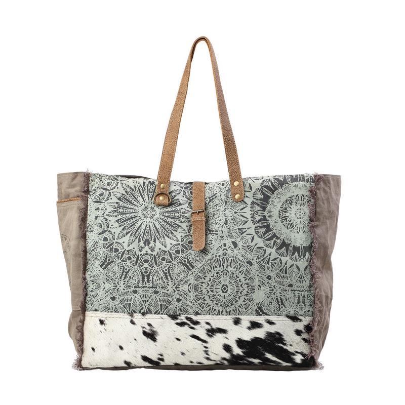 Black and White Hide Floral Weekender Bag