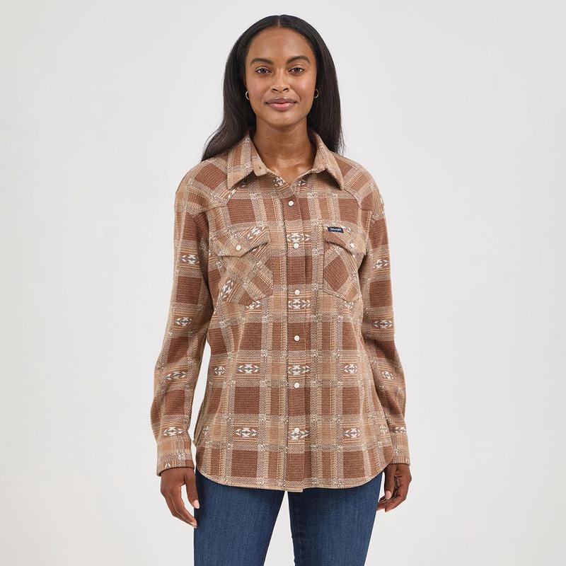 Wrangler Woman's Brown Americana Unlined Boyfriend Shacket