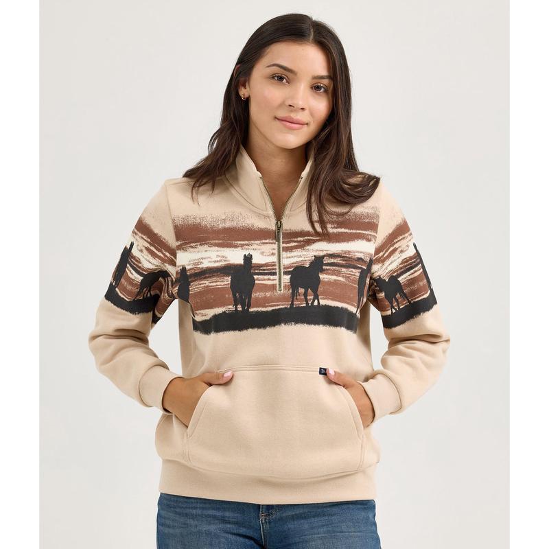 Wrangler Women's Cream Horses 1/4 Zip Sweatshirt