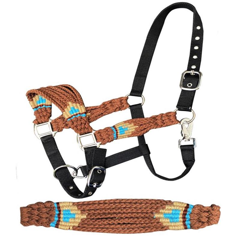 Showman Brown/Teal/Tan Wool Bronc Halter