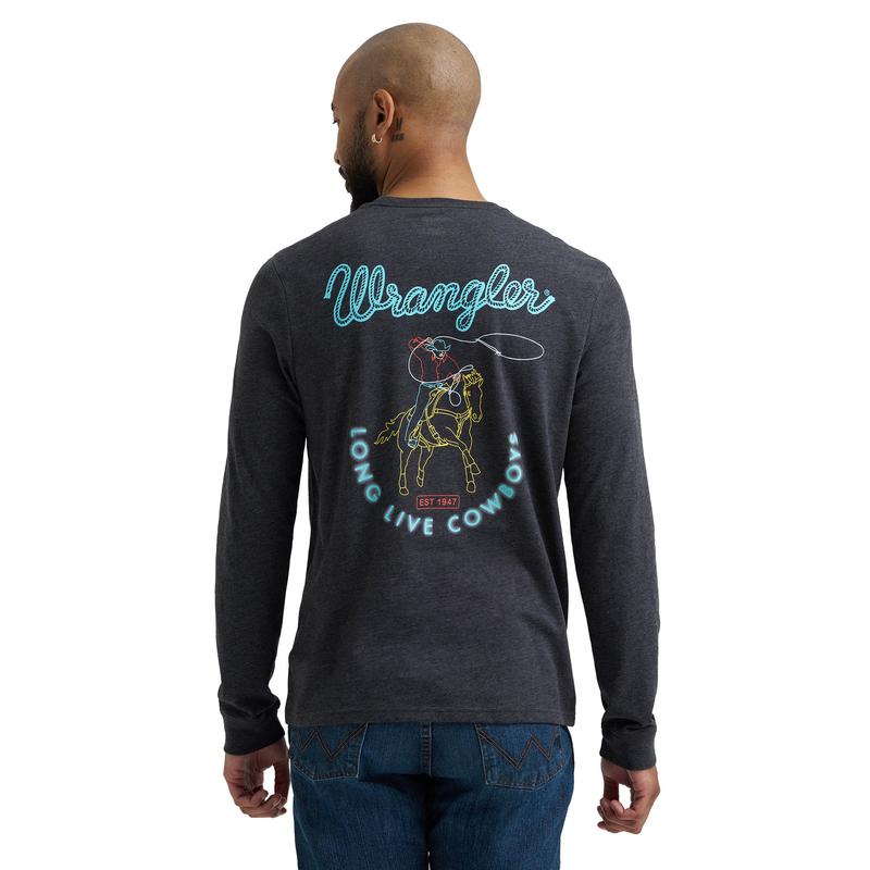 Wrangler Men's Long Live Cowboys Gray Long Sleeve