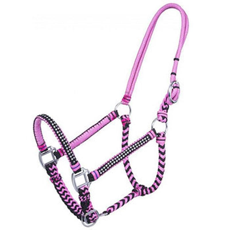 Braided Cord Halter with Crystal Accents Pink/Black