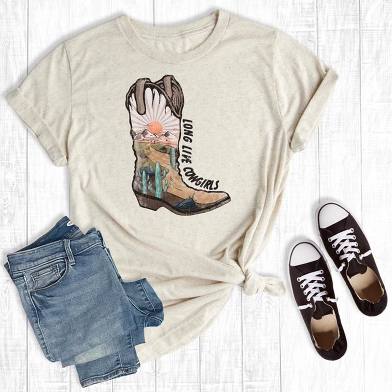 Rebel Rose Women's Long Live Cowgirl Boot Graphic Tee