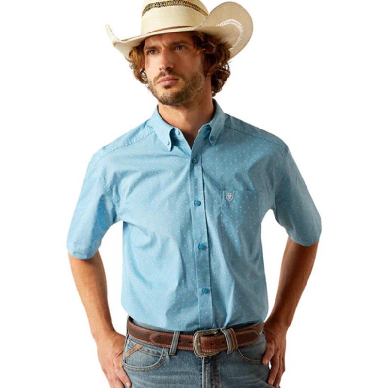 Ariat Classic Fit Turquoise Print Short Sleeve Button Up