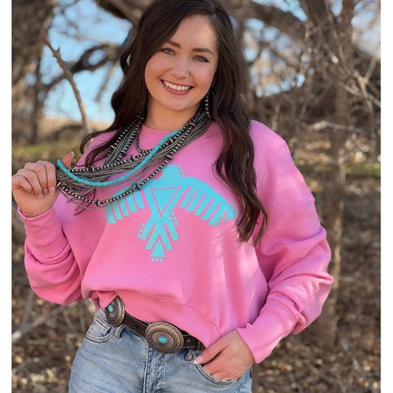 Texas True Threads Pink/Turquoise Thunderbird Sweatshirt