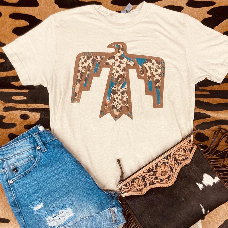 Rebel Rose Women's Cowprint Thunderbird Tee