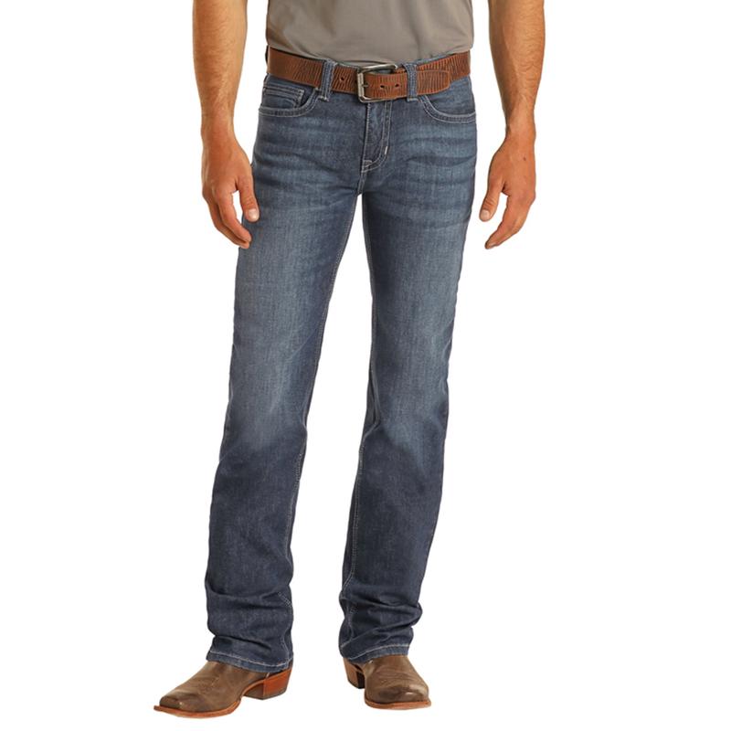 Rock & Roll Regular Fit Straight Leg Dark Wash Stretch Jeans