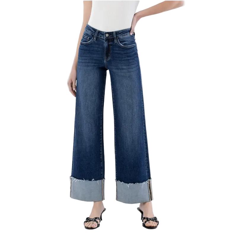 Flying Monkey Women's High Rise Cuffed Wide Leg Jean