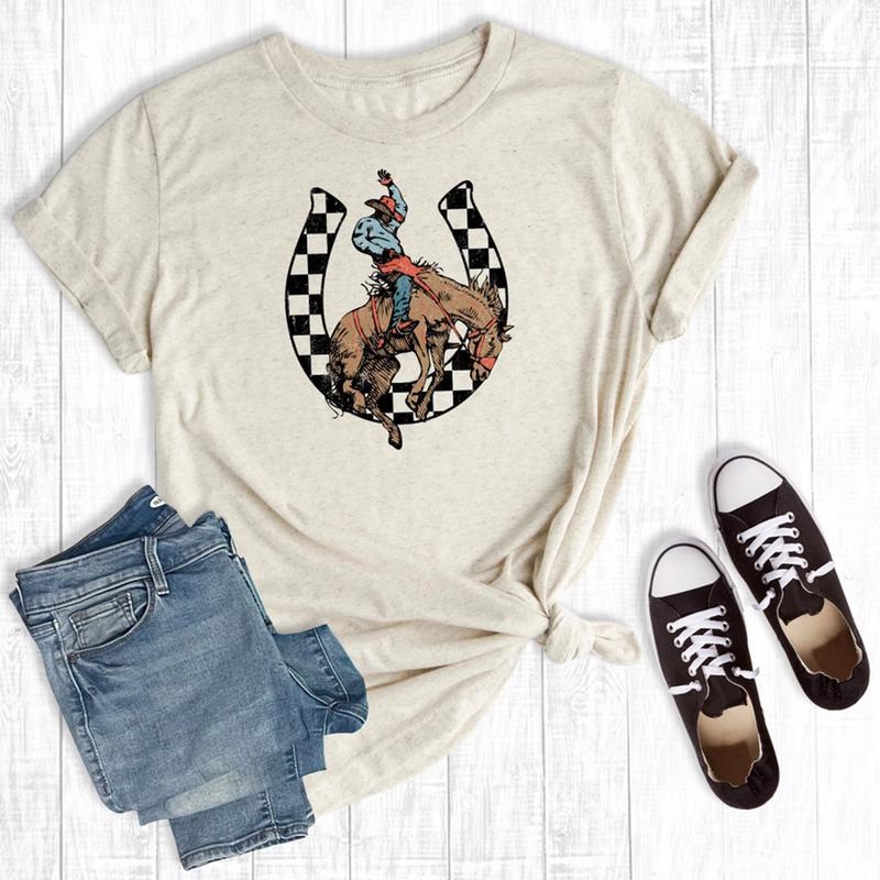 Oatmeal Checkered Horseshoe Bronc Tee