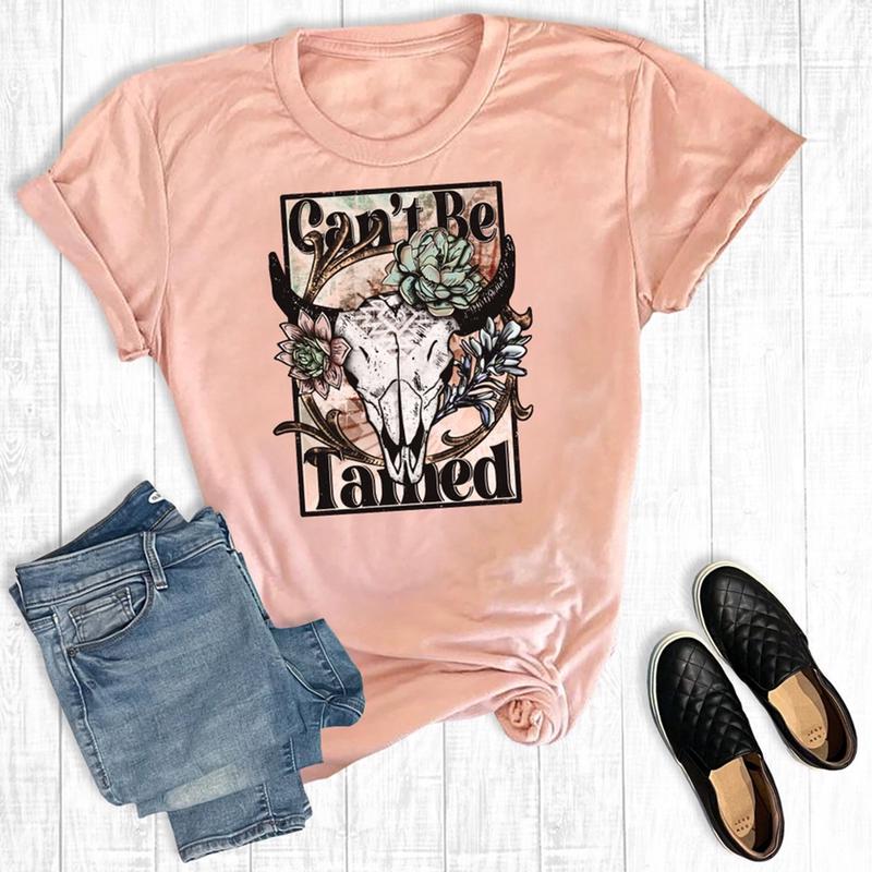 Peach Can't Be Tamed Skull Graphic Tee