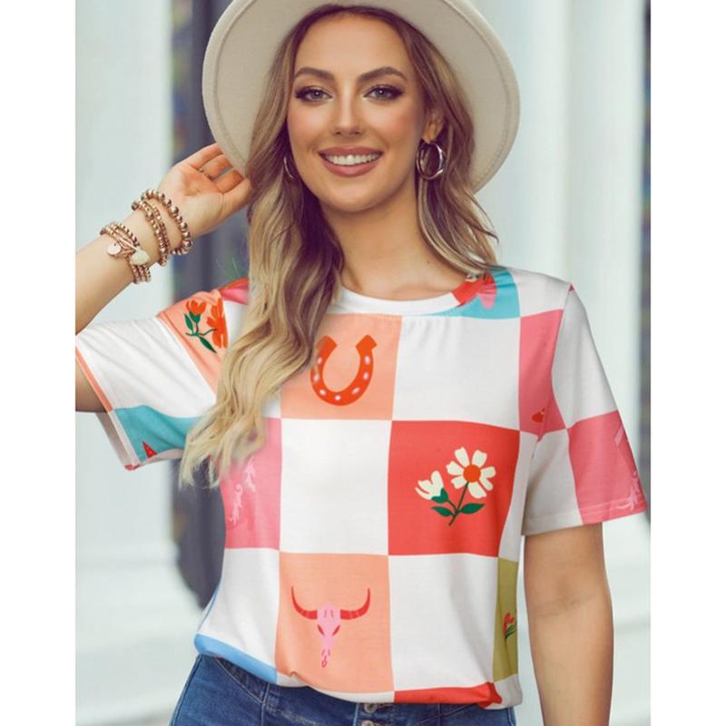 Women's Western Checker Print Tee