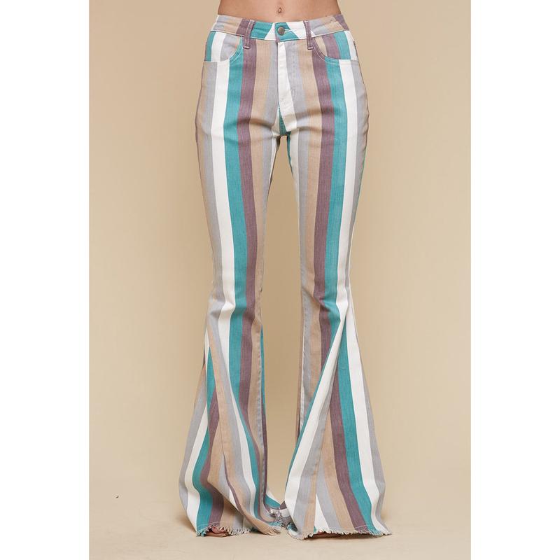 Turquoise Multi Striped Flare Jeans