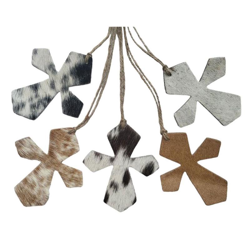 Cowhide Leather Cross Christmas Ornament