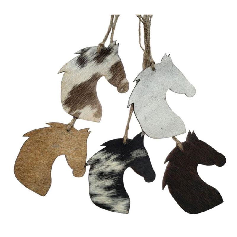 Cowhide Western Horse Head Christmas Ornament