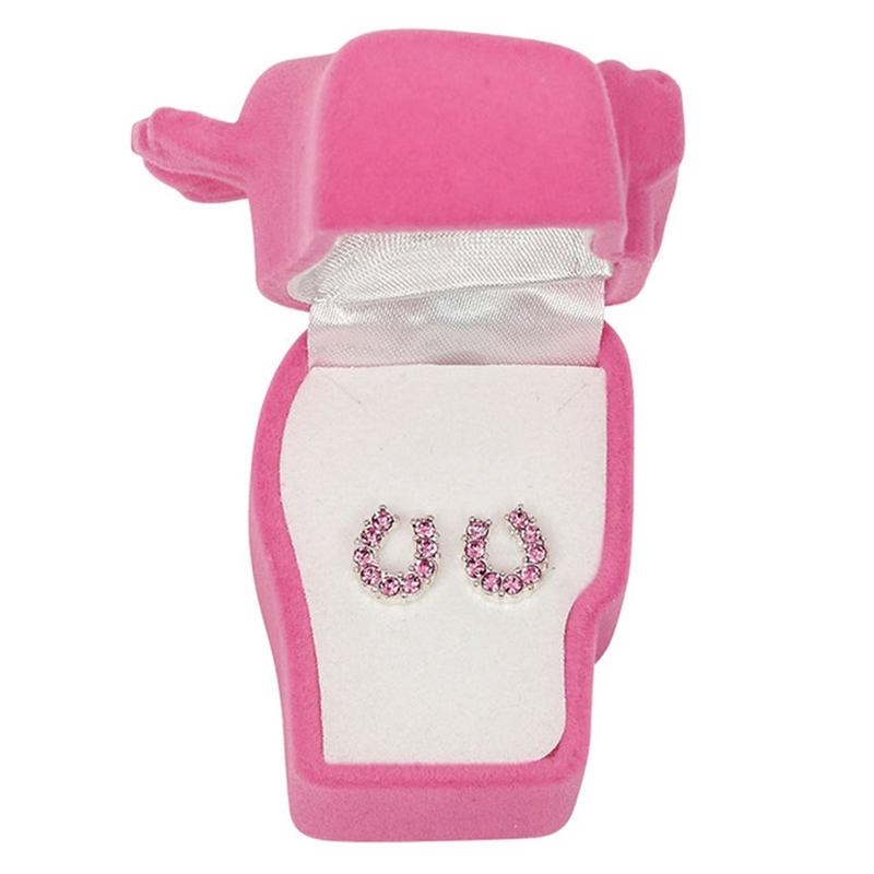 Pink Rhinestone Horseshoe Earrings