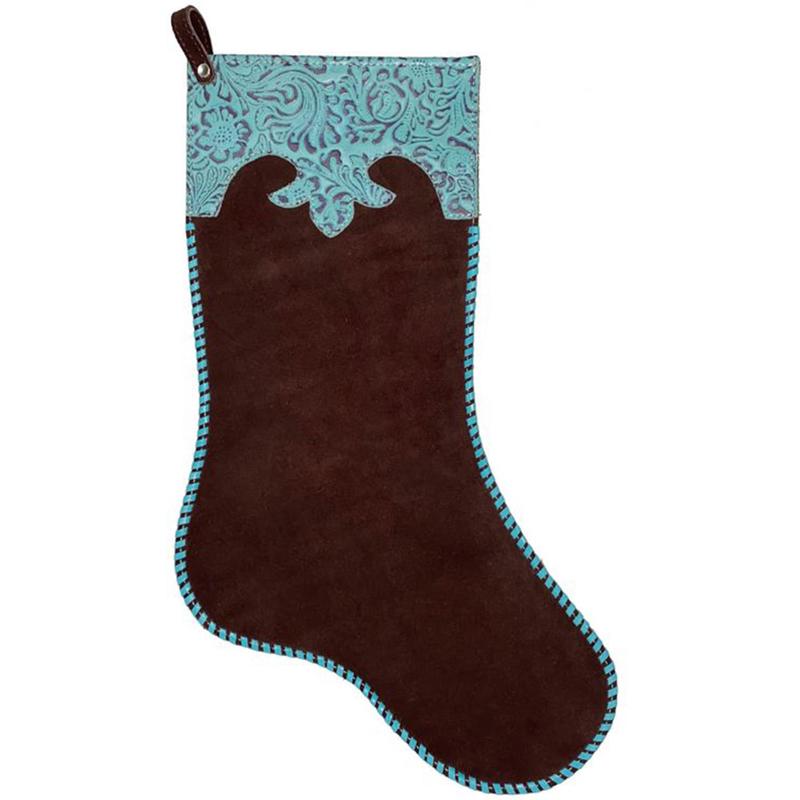 Showman Leather Christmas Stocking with Turquoise Rawhide Edge