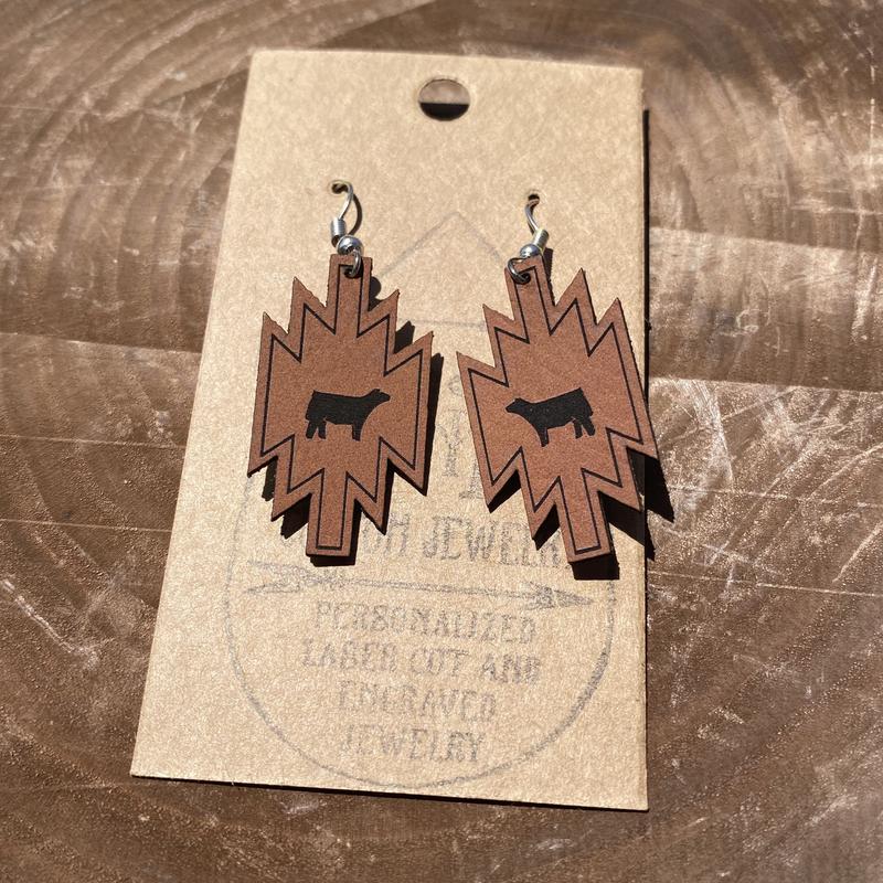 TNR Handmade Rawhide Leather Aztec Cattle Earrings