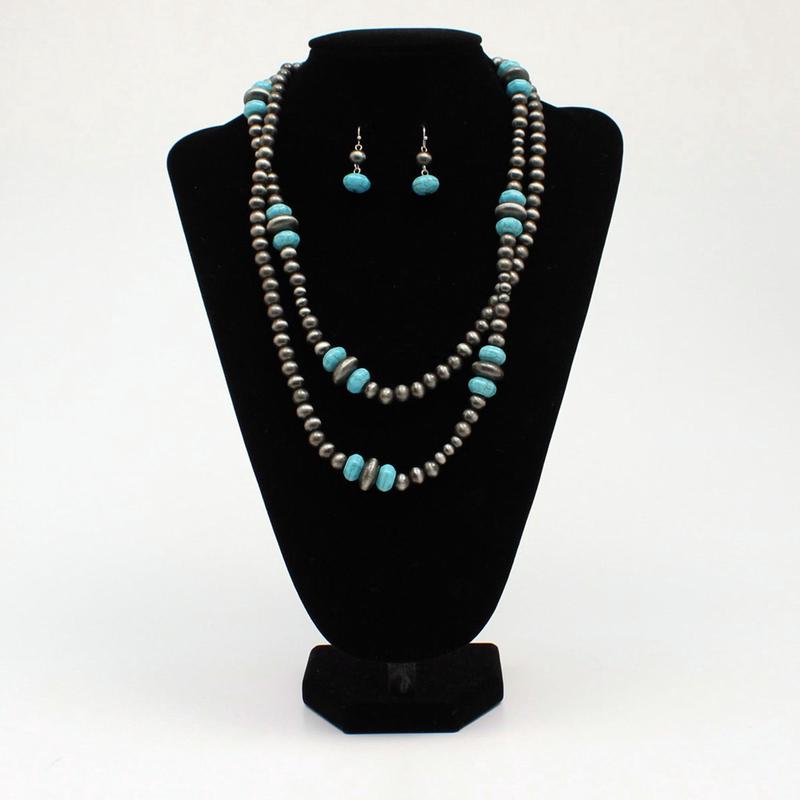 Blazin Roxx Silver Turquoise Double Strand Necklace