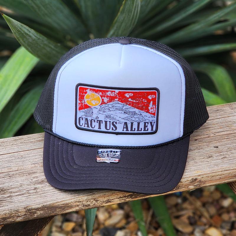 Cactus Alley Red Sky Patch Black White Trucker Cap