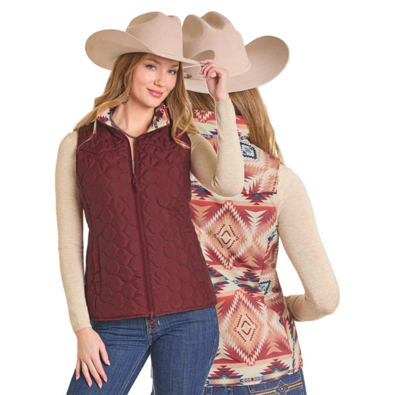 Panhandle Slim Red Reversible Aztec and Quilted Vest