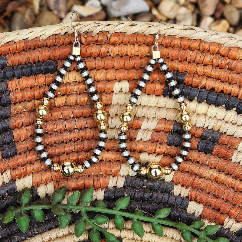 "Raquel" Silver and Gold Beaded Hoop Earrings